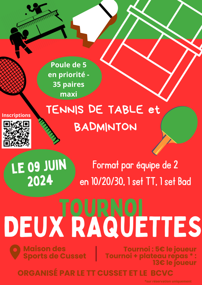 Tournoi deux raquettes Ping / Badminton