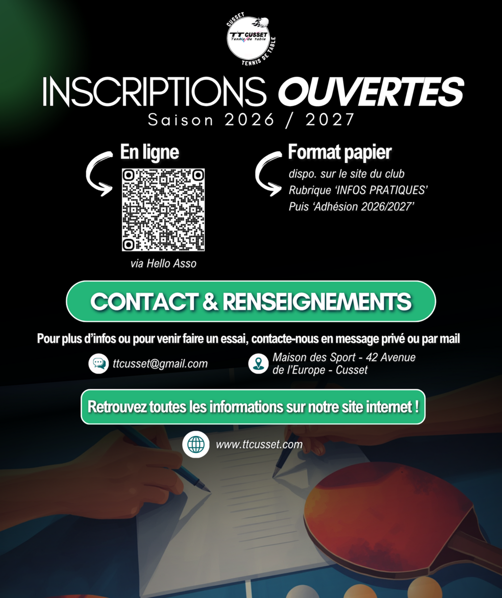 Inscriptions ouvertes - Saison 2026/2027