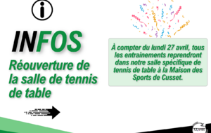 Réouverture de la salle de tennis de table